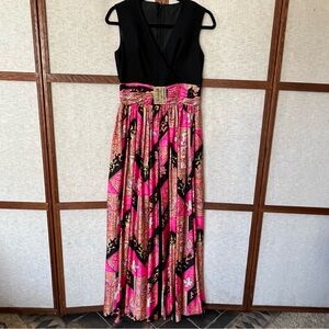 Vintage 1960s 1970s Jumpsuit With Overskirt Sleeveless Maxi Dress Faux Wrap